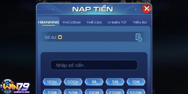 Lựa chọn phương thức nạp và nhập thông tin